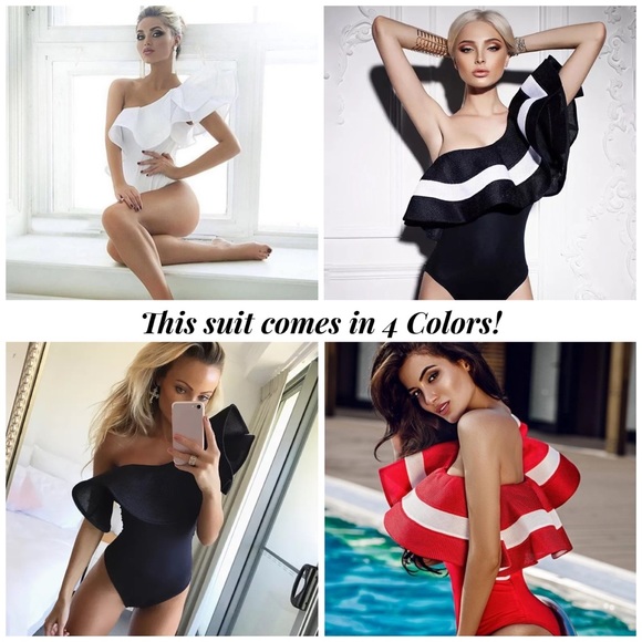 Avant Garde Ruffled One Shoulder Bodysuit Swimsuit - Picture 8 of 16